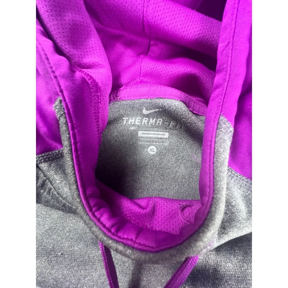 Nike Therma-FIT Just Do It Hoodie XL Gray Purple Raglan Thumbhole Pullover